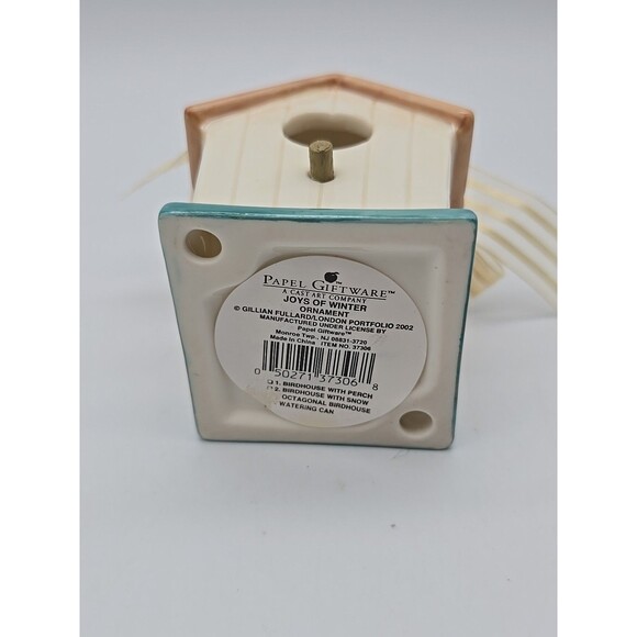 Vtg Papel Giftware BIRDHOUSE Ornament JOYS OF WINTER Christmas 3.25” Porcelain - Picture 5 of 10